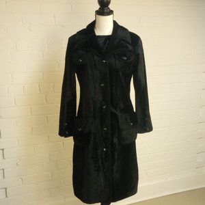Vintage 60s black faux fur belted dress and matching coat size 6